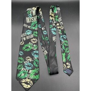 Steven Harris Mens "Kiss Me Im Irish" Novelty Tie Black Green Lips St. Pattys‎